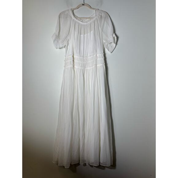 Rebecca Taylor Off White Short Sleeve Flowy Maxi Dress Sz 12 - Picture 1 of 2